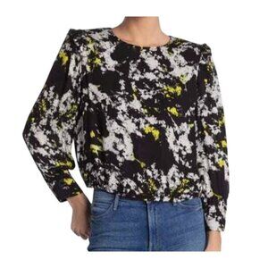 Alice + Olivia Women’s LS Blouse Black/Yellow XS Art to Wear Statement Print